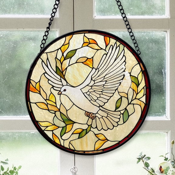 Small Christmas Gift - Flying White Doves Cute Bird Stained Glass Hanging Ornament - Christmas Tree Decor, Winter Holiday Gift for Family, Friends, Mom & Dad, Collectible 2025
