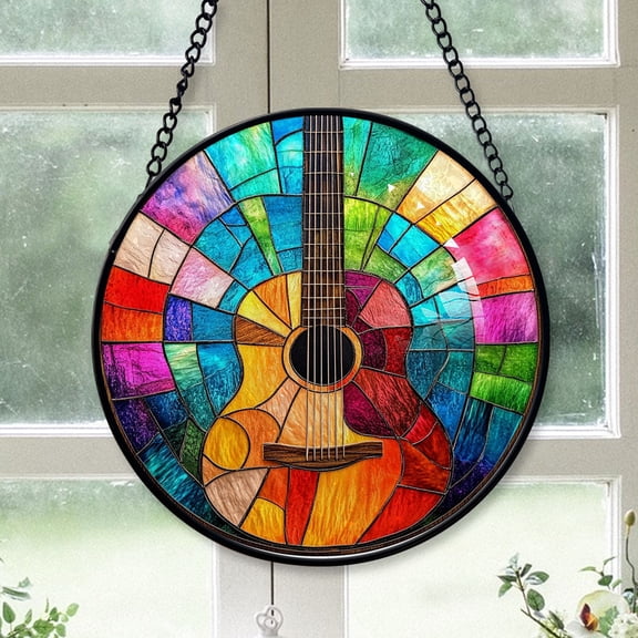Small Christmas Gift - Guitar Musicals Christmas Stained Glass Hanging Ornament - Sparkling Holiday Tree Decoration, Xmas Gift for Friends & Family, 2025 Keepsake