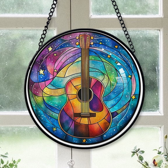 Small Christmas Gift - Guitar Star Nature Glossy Stained Glass Hanging Ornament - Classic Christmas Tree Decor, Xmas Gift for Mom, Dad, Family, Friends, Collectible 2025
