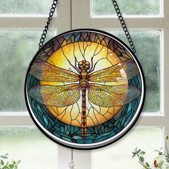 Small Christmas Gift - Lunar Glow Dragonfly Glossy Stained Glass Hanging Ornament - Classic Christmas Tree Decor, Xmas Gift for Mom, Dad, Family, Friends, Collectible 2025