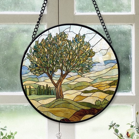 Small Christmas Gift - Mosaic Tree of Life Xmas Stained Glass Hanging Ornament - Minimal Holiday Tree Decor, Christmas Gift for Mom, Dad, Friends