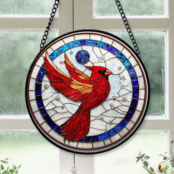 Small Christmas Gift - Mystic Twilight Red Cardinal Stained Glass Hanging Ornament - Christmas Tree Decor, Winter Holiday Gift for Family, Friends, Mom & Dad, Collectible 2025