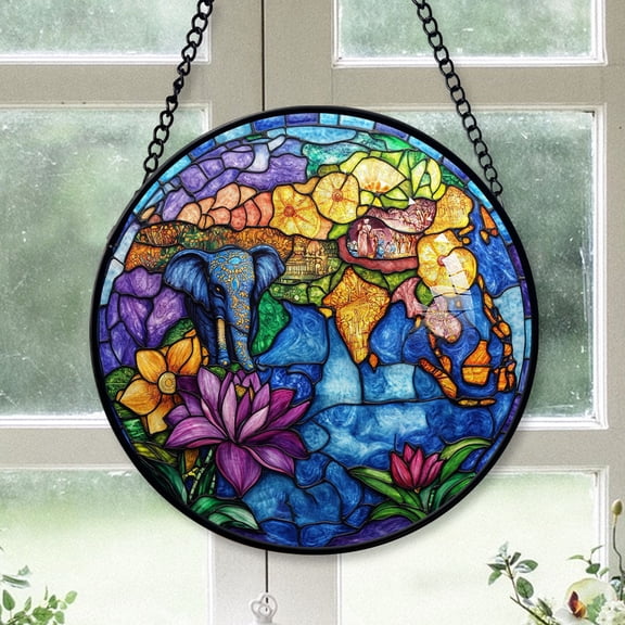 Small Christmas Gift - World map Stained Glass Hanging Ornament - Christmas Tree Decor, Winter Holiday Gift for Family, Friends, Mom & Dad, Collectible 2025