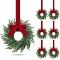 thumbnail image 1 of Small Christmas Norfolk Wreaths 12 Inch Christmas Kitchen Cabinet Mini Wreath Real Touch with Bow Ribbon for Xmas Front Door Window Chair Fireplace Table Pillar Farmhouse Decor, 1 of 8