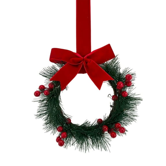 Small Christmas Norfolk Wreaths, Christmas Kitchen Cabinet Wreath, Small Cabinets Wreath Mini Wreaths for Kitchen Window Chair Backs, for Farmhouse Holiday Decoration