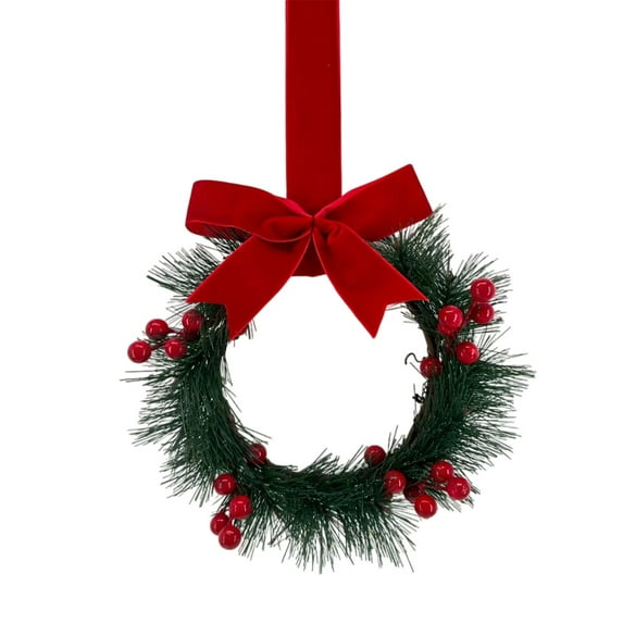 Small Christmas Norfolk Wreaths, Christmas Kitchen Cabinet Wreath, Small Cabinets Wreath Mini Wreaths for Kitchen Window Chair Backs, for Farmhouse Holiday Decoration