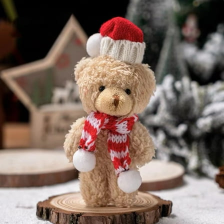 Small Christmas Teddy Bear Stuffed Animal, Stuffed Bear with Santa Hat & Scarf, Soft Christmas Plush Toy for Decoration