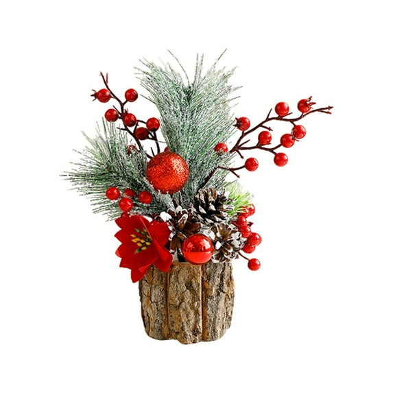 Small Christmas Tree, Artificial Christmas Tree with Christmas Ornaments Pine Cone Berry, Tabletop Christmas Tree for Christmas Decorations Home Room Party Winter Indoor Outdoor(2PC)