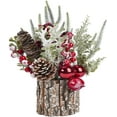 thumbnail image 1 of PayUSD Small Christmas Tree Tabletop Artificial Mini Christmas Tree Decorations with Holiday Ornaments Red Berry Pine Cone Reindeer for Home Indoor Fireplace Mantel Xmas Decor (Tree Stump-Red), 1 of 8