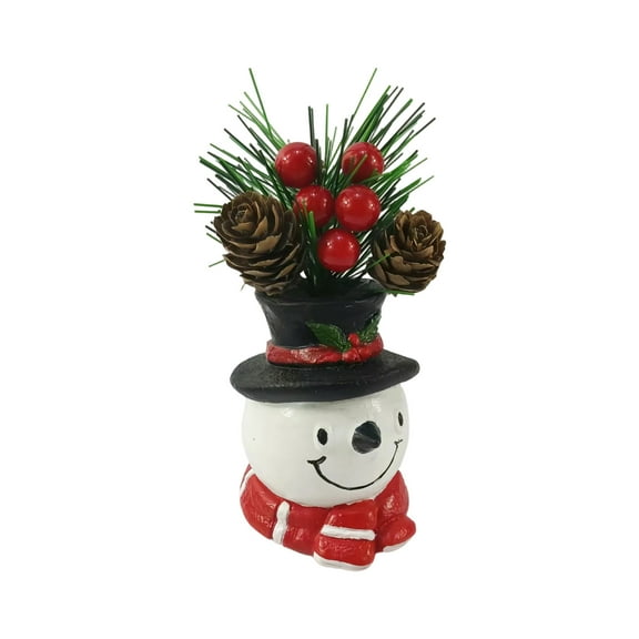 Small Christmas Tree Cedar 5" Tabletop Snowman Potted Plants with Vase Artificial Mini Xmas Tree Decorations Plant with Christmas Ball Ornaments Berries Pine Cones Slim Tree Party Home Decor(A)