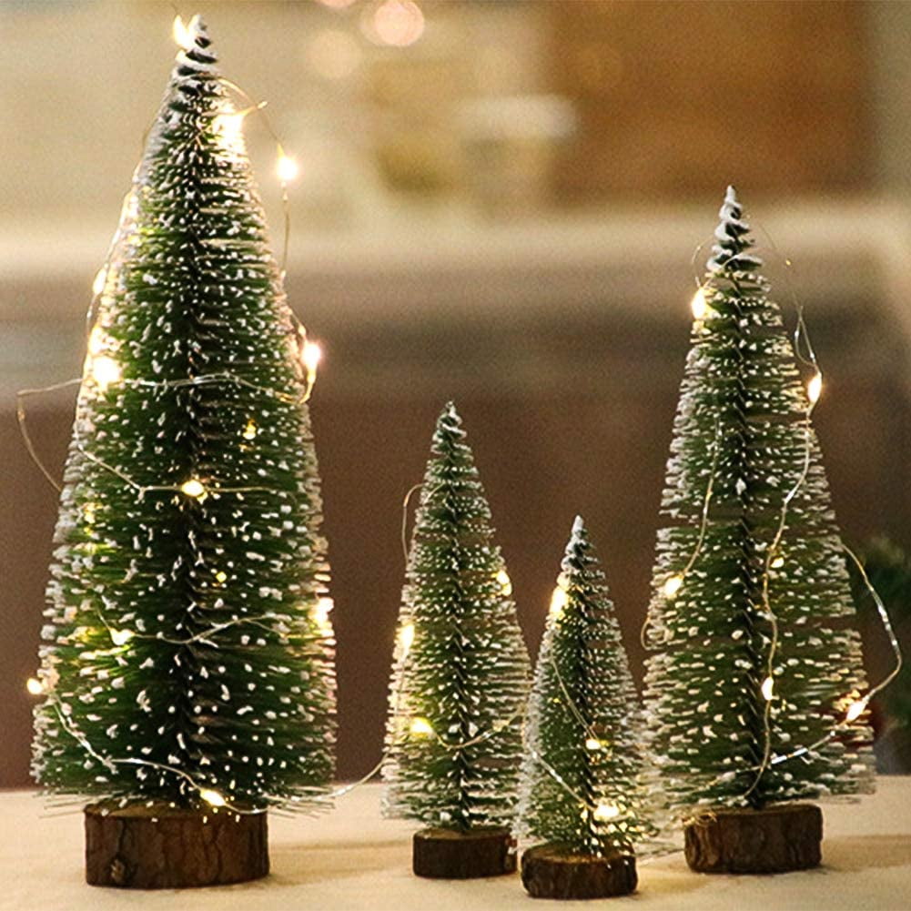 Mini Christmas Tree Wooden Tabletop with Miniature Ornaments 14 Inches Tall
