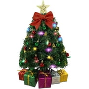 Small Christmas Tree with Lights - 23 Inch Mini Tabletop Christmas Tree with Multi-Color LED Lights, Hanging Ornaments, Decorative Bow and Gift Boxes - Prelit Table Tree for DIY Christmas Decoration