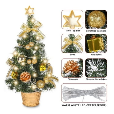Small Christmas Tree with Lights and Ornaments, 17.7inch Green Tabletop Mini Christmas Tree with Light, Star Topper, DIY Artificial Table Top Xmas Tree for Holiday Indoor Home Christmas Party Decor