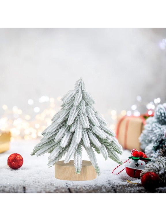 Small Christmas Tree, Mini Pine Tree Bottle Brush Fake Tree with Wooden Base and Realistic Branches, Tabletop Decoration for Dining Table Mantelpiece Desk and Office Celebrations