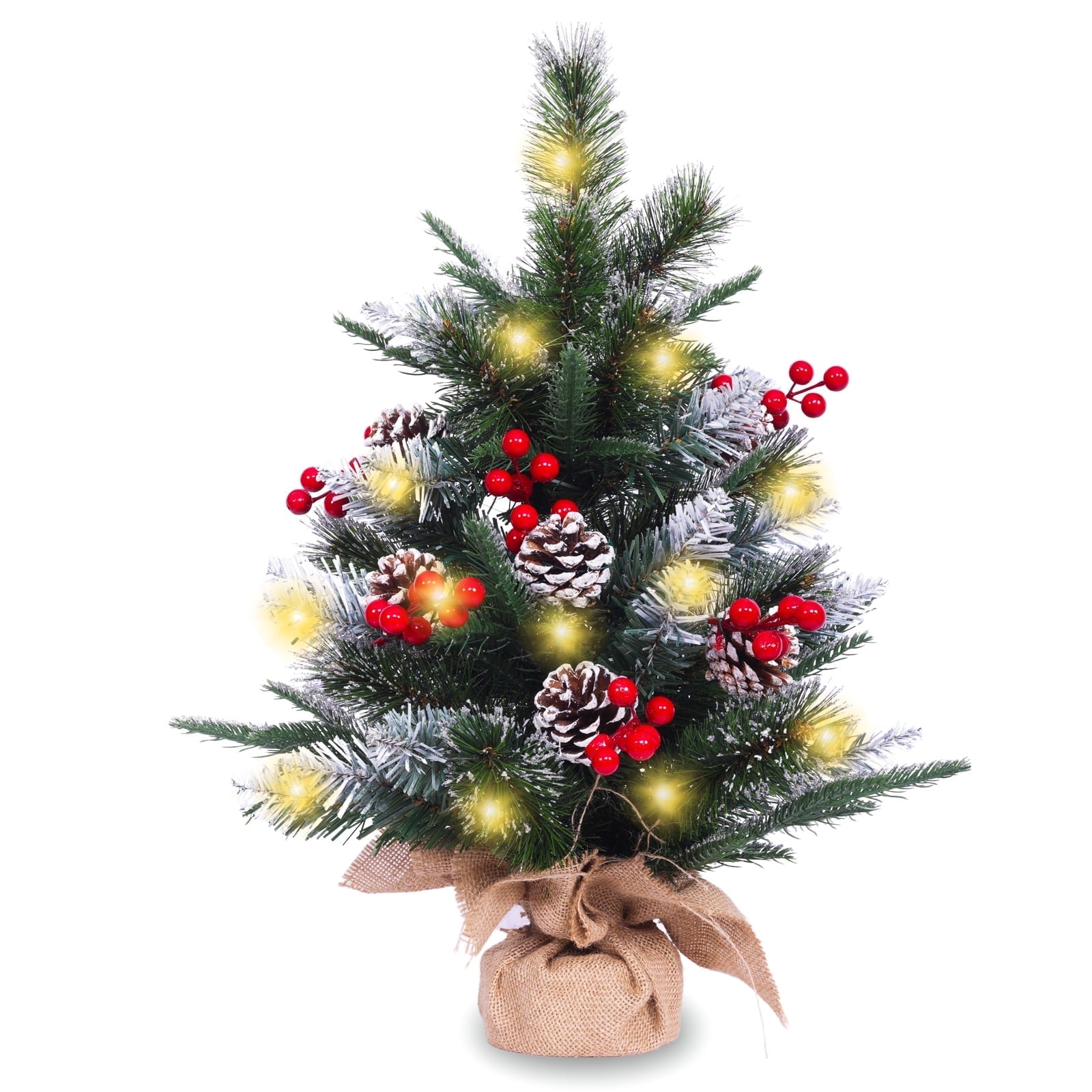 MsPrLs 22 inch Tabletop Christmas Tree with lights With Burlap Wooden Base
