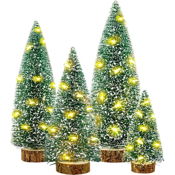 Small Christmas Tree with Lights, Mini Christmas Tree Table Top Decorations, Desktop Miniature Pine Tree Xmas Holiday Decor, 4Pcs with Light