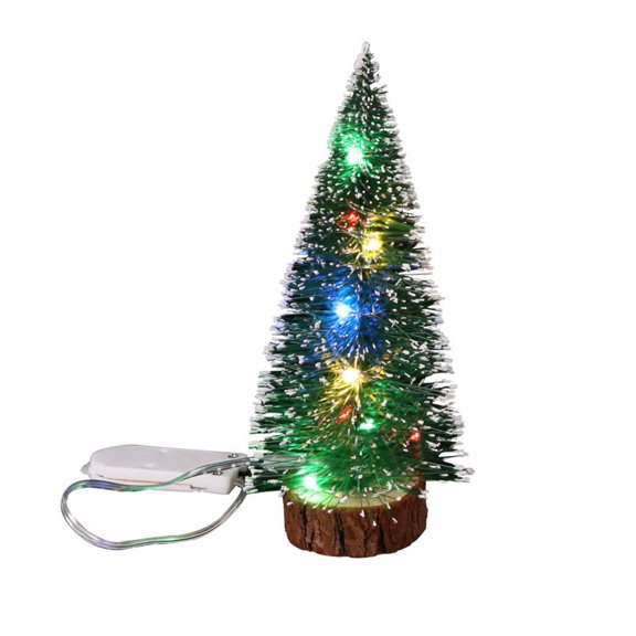 Small Christmas Tree with Lights, Table Top Mini Christmas Tree with Wooden Bases, LED String Light Small Bottle Brush Pine Tree Decor