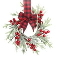 thumbnail image 1 of Small Christmas Wreath 11.8 Inch, Mini Cabinet Wreaths with Red Berry Pine Bow, Vintage Farmhouse Christmas Decor for Kitchen Window Door Fireplace Candle -1PCS, 1 of 8