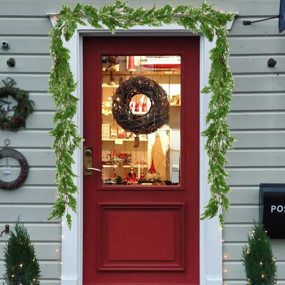 Small Christmas Wreath,Artificial Pine Garlands Greenery Decor for Mantle Real Touch Pine Greenery Garland Christmas Garlands for Table Wall Fireplace Indoor Outdoor Decoration(A)