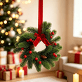 thumbnail image 1 of Small Christmas Wreath, Mr. Christmas Wreath,Christmas Wreath Door Hanger With Bow Ribbon Holiday Hanging Decoration For Front Door Wall Closet Fireplace Mantel Indoor Home Decor, 1 PC, 1 of 7
