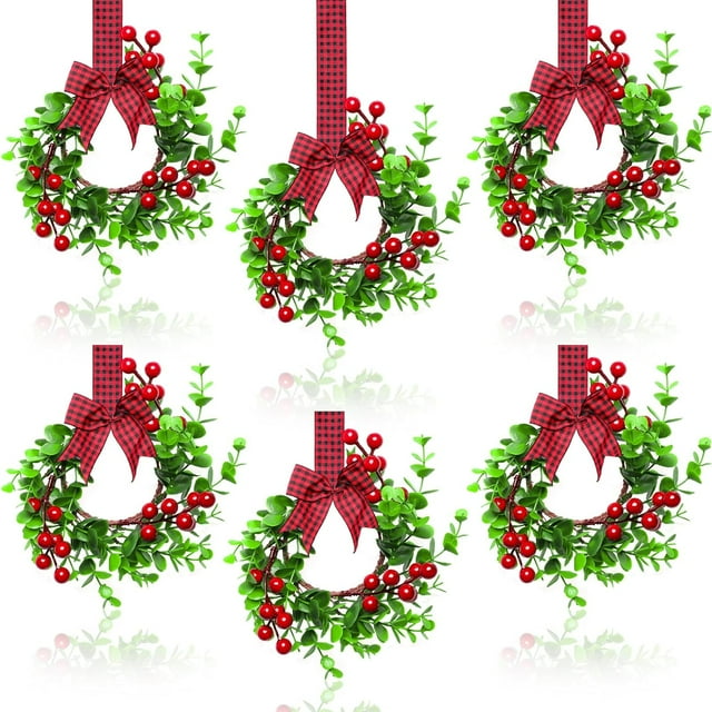 Small Christmas Wreath Set of 6 Boxwood Wreaths for Kicchen Window