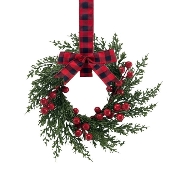 Small Christmas Wreaths,Christmas Wreaths For Front Door,Christmas Mini Wreath Real Touch With Cedar Red Berries For Xmas Front Door Window Chair Fireplace Table Pillar Farmhouse Decor,D