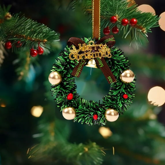 Small Christmas Wreaths for Front Door Artificial Christmas Wreath with Balls and Ribbon Hanging Wreaths for Xmas Tree Wall Windows Home Decor Outdoor Indoor