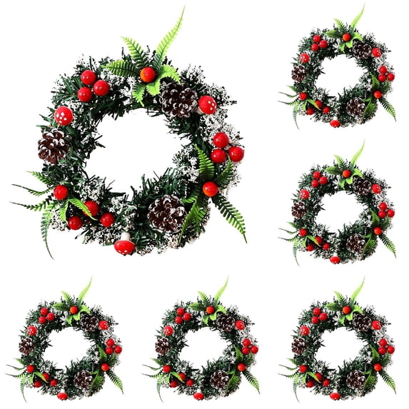 Small Christmas Wreaths, Navidad 5 Pack 7.8 Inch Artificial Lighted Wreaths with Red Berries & Pine Cones, Holiday Door, Window, Mantel & Wall Decorations