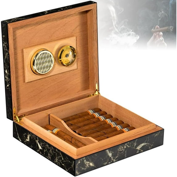 Small Cigar Humidor with Humidifier - Capacity: 25 Cigars - Color: Black