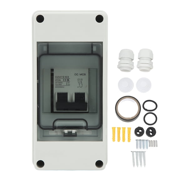 Small Circuit Breaker 2P DC Miniature Circuit Breaker, 20A DC1000V Circuit Breaker Disconnect Switch with Box for RV