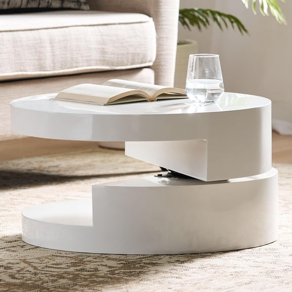 Small Circular Mod Swivel Coffee Table, White
