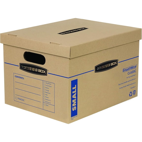 Small Classic Moving Box 20 Pack, Reinforced Handles, Tape-Free Assembly, Box with Lid