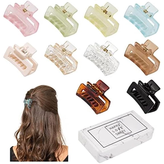 Small  Claw Hair Clips for Women Girls for Thin/Medium Thick Hair, 1.5 Inch Mini Hair Jaw Clips Matte Rectangle Nonslip Clip with  Box (Matte shiny color series)