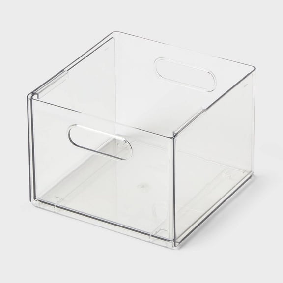Small Clear All Purpose Expandable Storage Bin Square Open Top Organizer