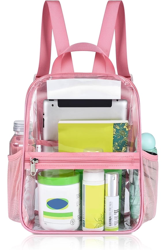 Small Clear Backpack, Stadium Approved 12x12x6 Clear Backpack for Women with 2 Bottle Holders for Festival Concert Events