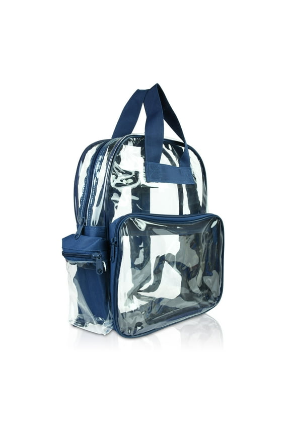 Small Clear Backpack Transparent PVC Security Security School Bag in Navy Blue
