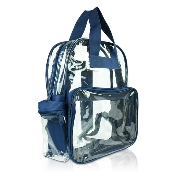 Small Clear Backpack Transparent PVC Security Security School Bag in Navy Blue