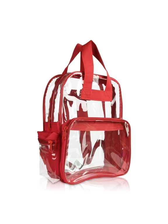 Small Clear Backpack Transparent PVC Security Security School Bag in Red