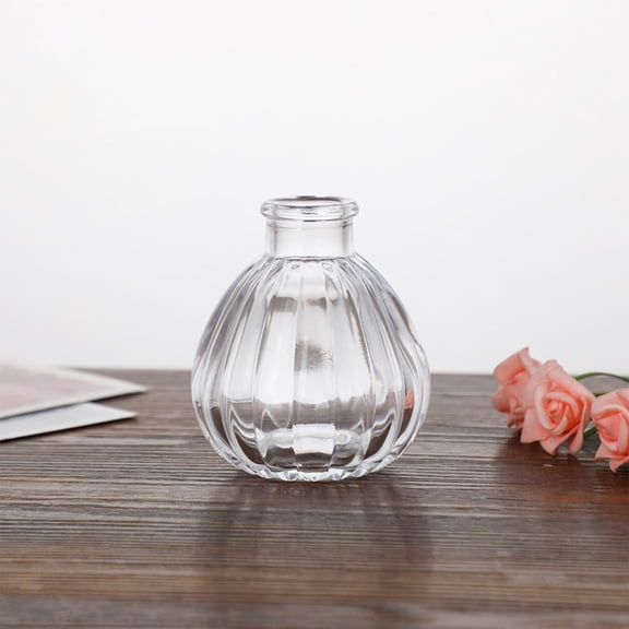 Small Clear Glass Vase With Wavy Ribbed Texture For Home Decor Table Centerpiece 4.7x2.4x2.4 Inches