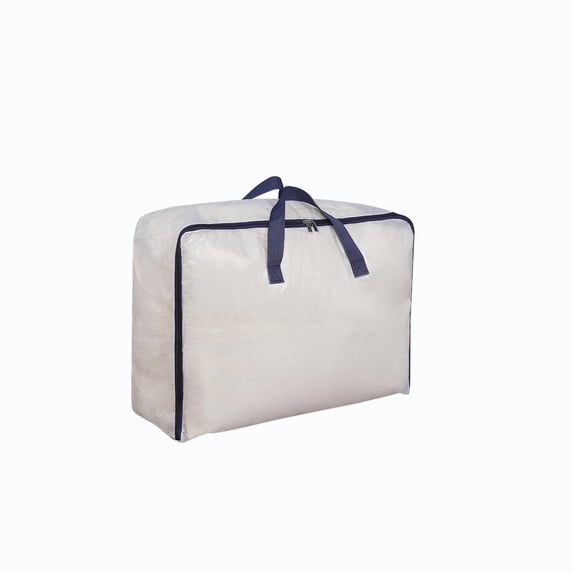 Small Clear PVC Storage Bag with Reinforced Handles and Double Zipper, Foldable Bedding Organizer for Clothes, Quilts, Blankets, Moving and Closets