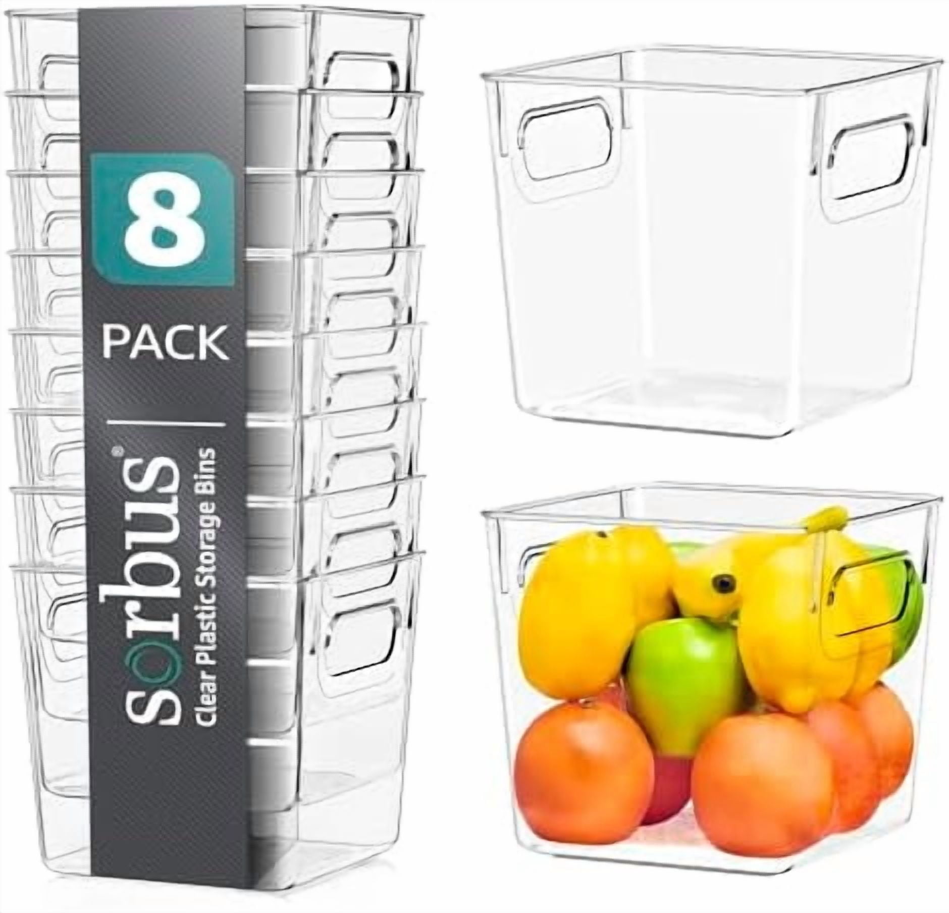 Small Clear Plastic Storage Bins for Shelves, Clothes, with Handle - Clear Storage Bins, Drawer, Shelf, Closet, Pantry, Fridge, Freezer Organizer Bins, Closet Organizers and Storage (8 pack)