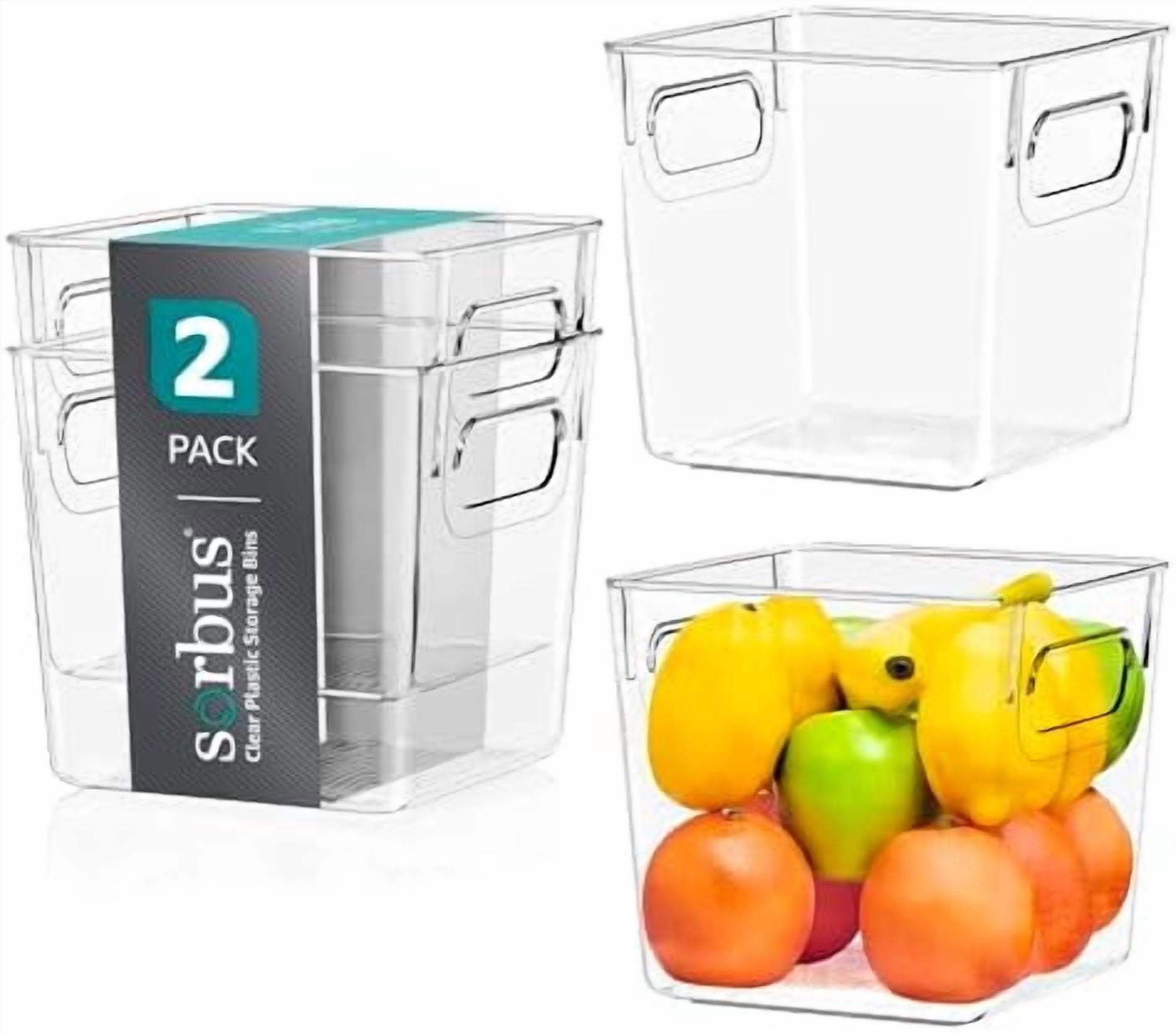 Small Clear Plastic Storage Bins for Shelves, Clothes, with Handle - Clear Storage Bins, Drawer, Shelf, Closet, Pantry, Fridge, Freezer Organizer Bins, Closet Organizers and Storage (2 pack)