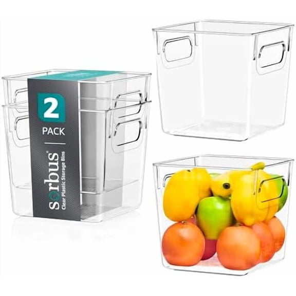 Small Clear Plastic Storage Bins for Shelves, Clothes, with Handle - Clear Storage Bins, Drawer, Shelf, Closet, Pantry, Fridge, Freezer Organizer Bins, Closet Organizers and Storage (2 pack)