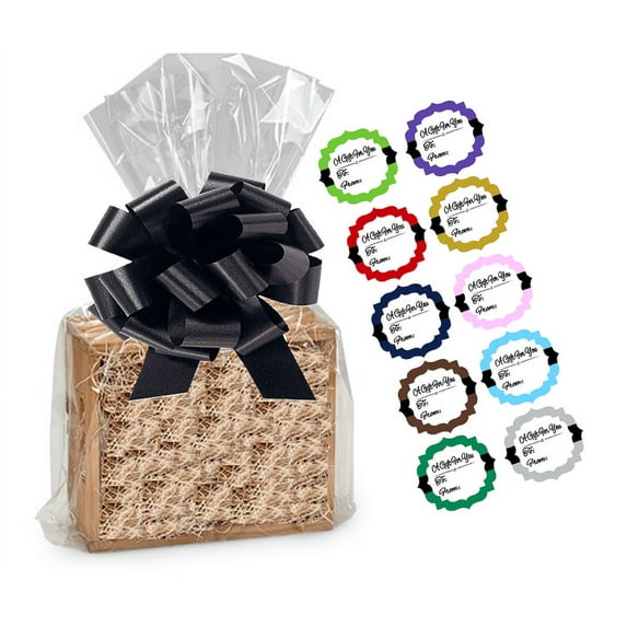 Small Clear Poly Basket Bags 13x4x17-1/2" 1.25mil with Gift Tags and Bows-10pack