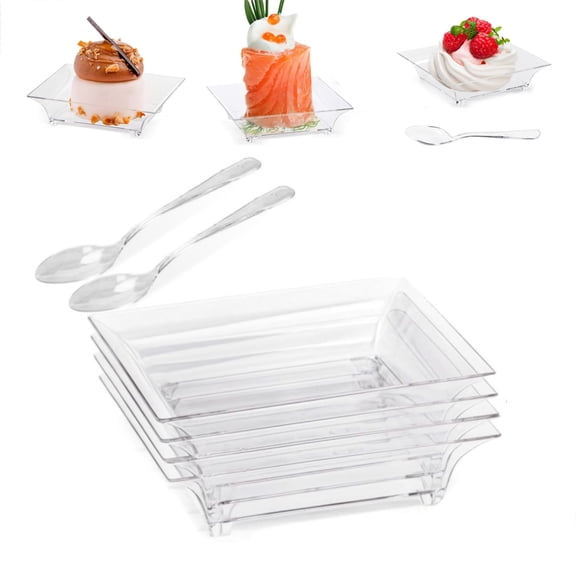 Small Clear Square Party Serving Plates Reusable Mini Square Plastic Appetizer Plates for Weddings Birthday Parties Buffets Tastings