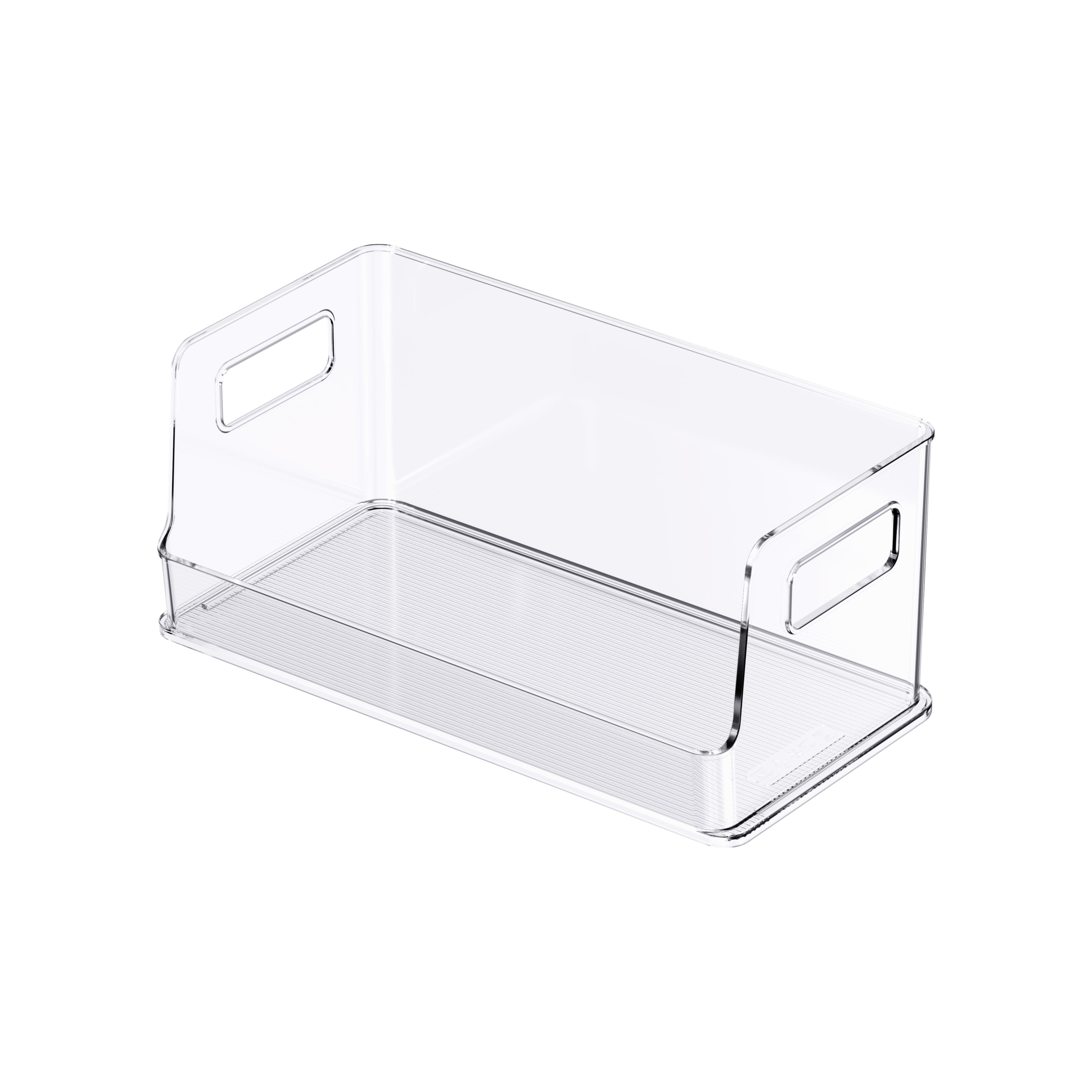 Small Clear Stackable Plastic Storage Bin with Built-In Handles
