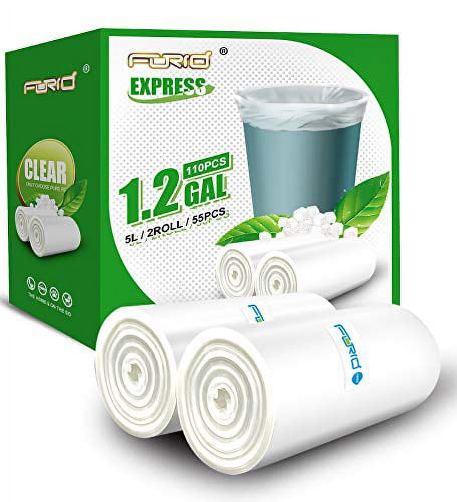 Small Clear Trash Bags .. FORID 1.2 Gallon Tiny .. Garbage Bags 110 Count .. Wastebasket Bin Liners for .. Bathroom Bedroom Office Garbage .. Can 5 Liters