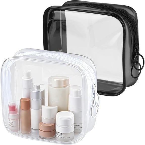 Small Clear Travel Toiletry Bag - TSA Approved Mini Make Up Zipper Pouch Bag for Women & Men's Purse Essentials