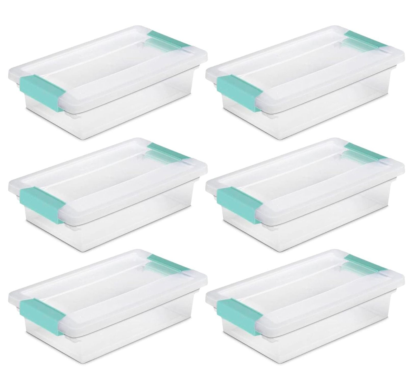Small Clip Box, Stackable Small Storage Bin with Latching Lid, Plastic Container to Organize Office, Crafts, Clear Base and Lid, 6-Pack