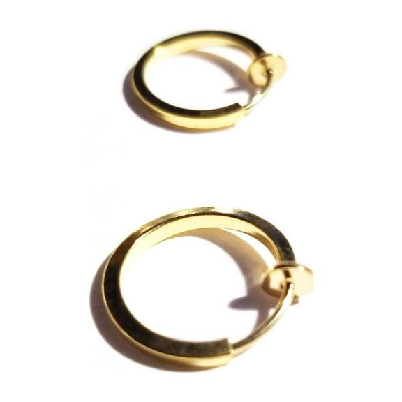 Small Clip Hoop Earrings Flat Shiny Gold Tone 0.50 inch Hoops Non Pierced